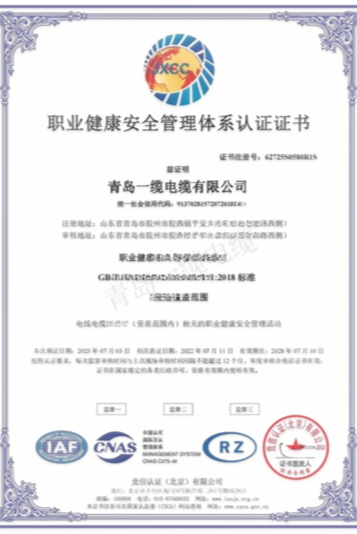 青島一纜電纜榮譽(yù)證書